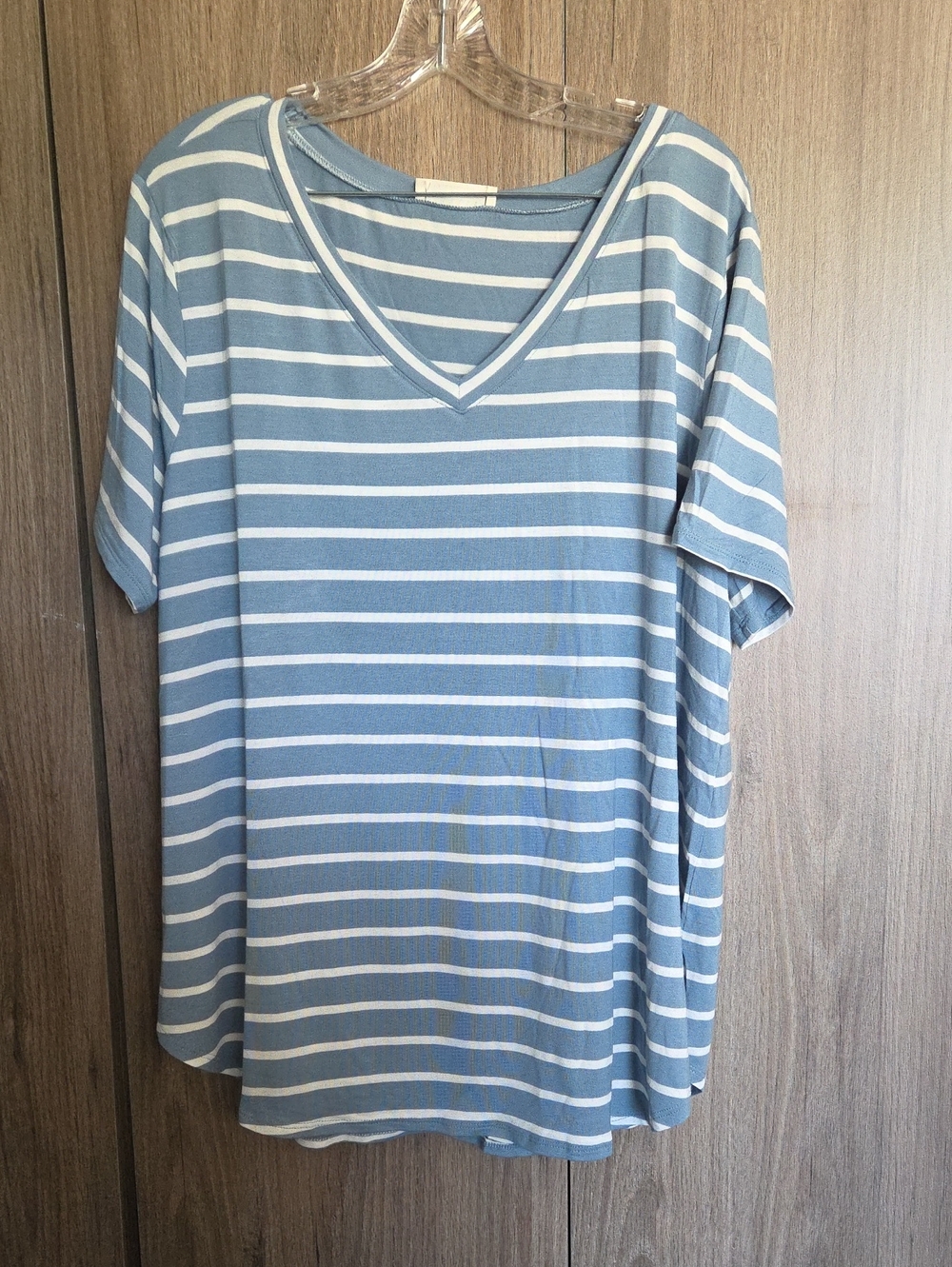 Blue & White Striped V-Neeck Short Sleeve Top 3x NWOT Nautical Beach